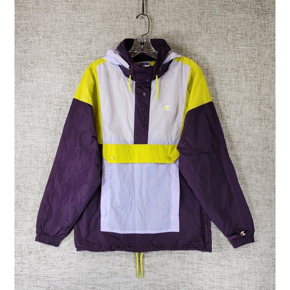 Champion Anorak Windbreaker Jacket Womens XS Purple Lime Hooded Packable